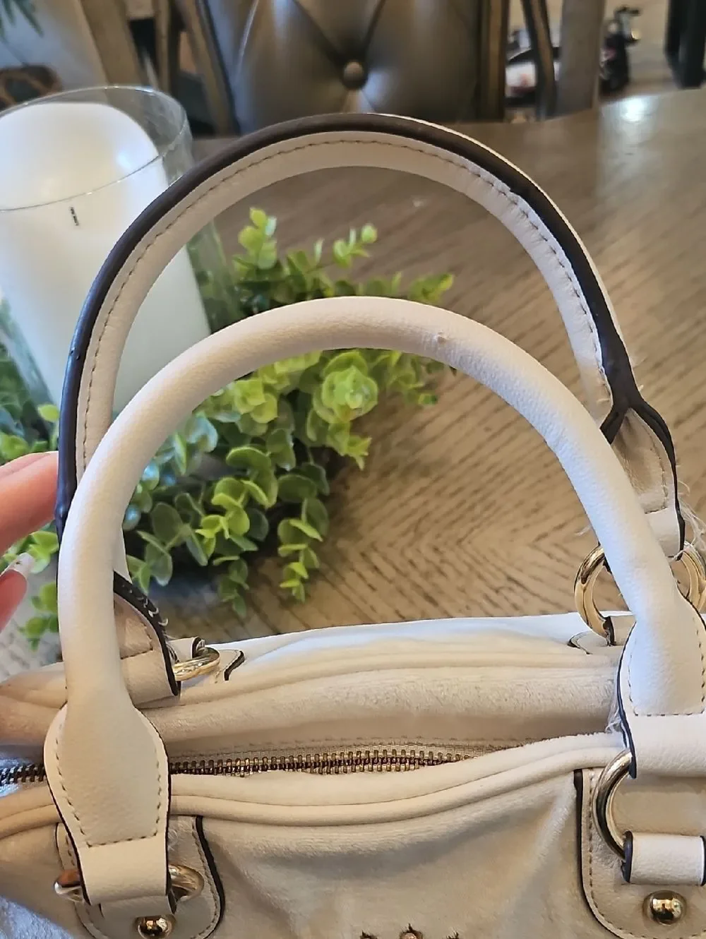 Juicy Couture Cream Embroidered Satchel Crossbody with Gold Accents